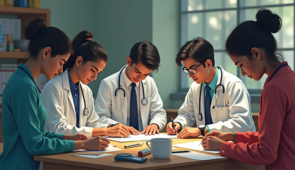 Medical students practical kar rahe hai class me Indian environment