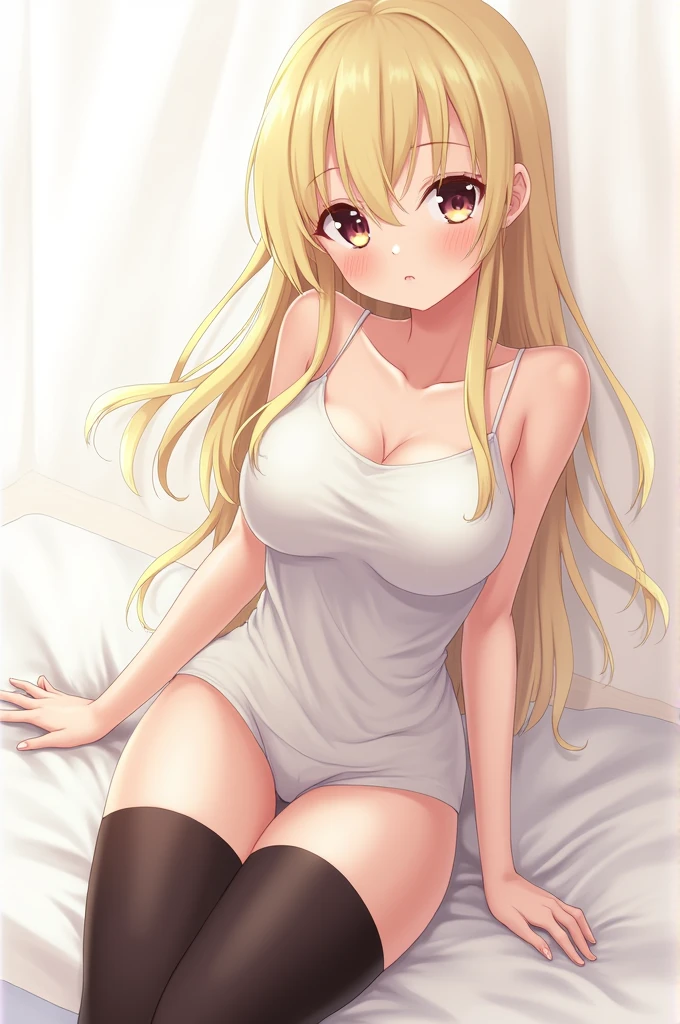 Anime blonde in stockings
