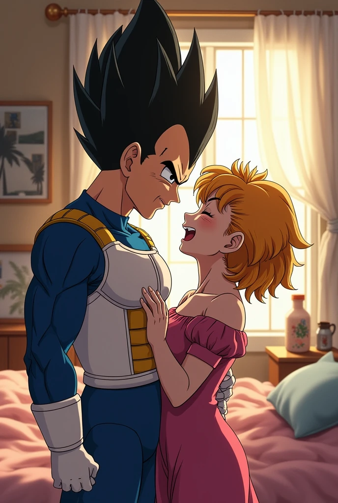 Vegeta and Bulma with the phrase, Good morning my love