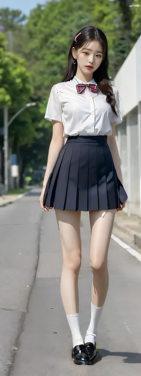 Wear black loafers on both feet,Black loafers,Wear black school shoes