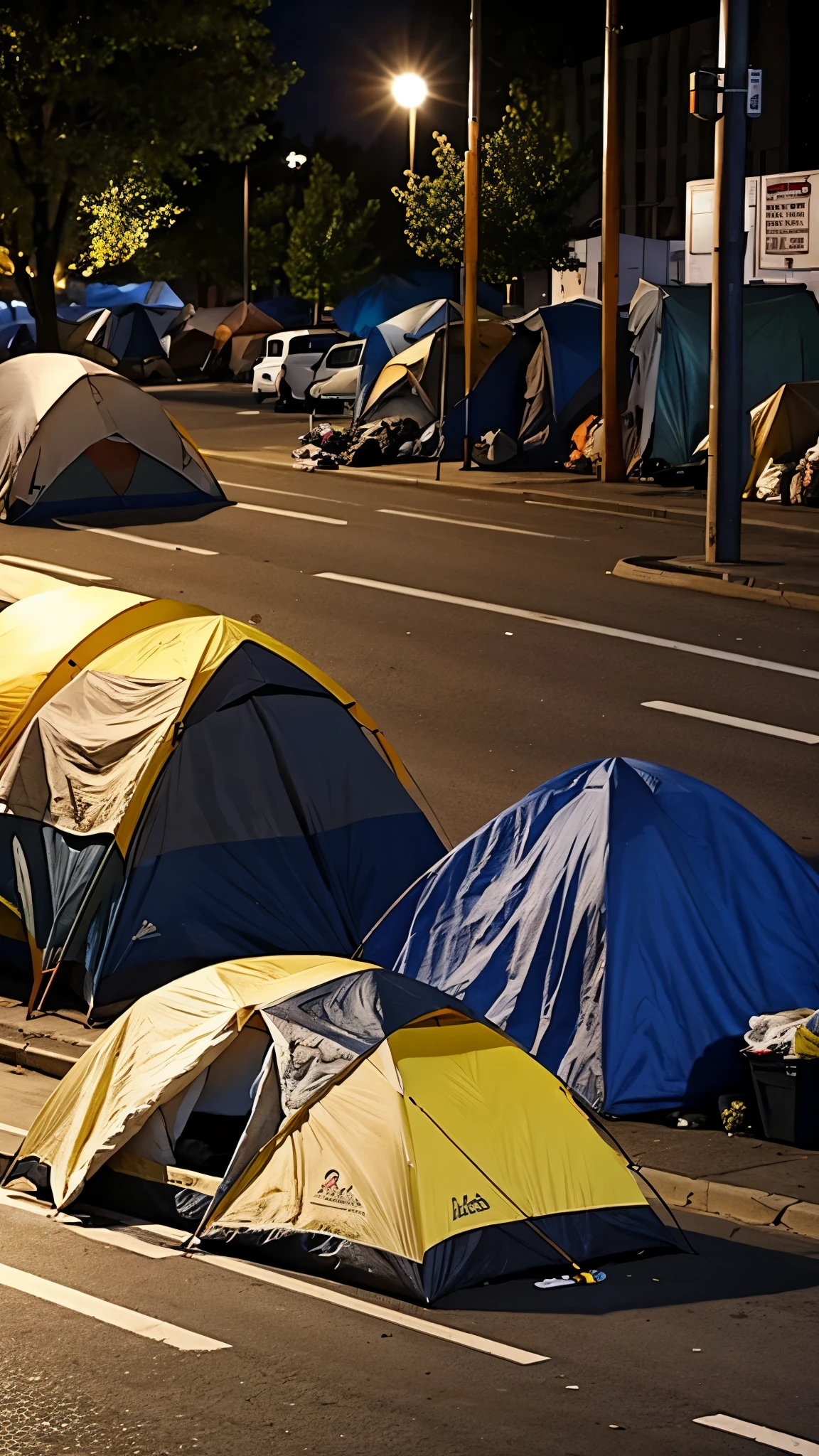 A homeless camp in the middle of the street 