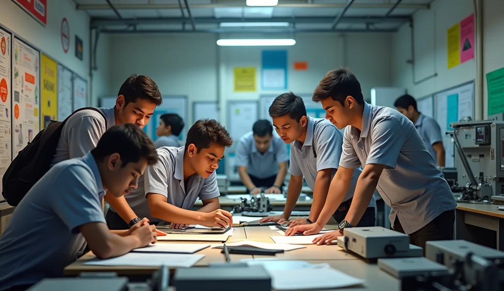  Engineering  students practical kar rahe hai class me Indian environment real image