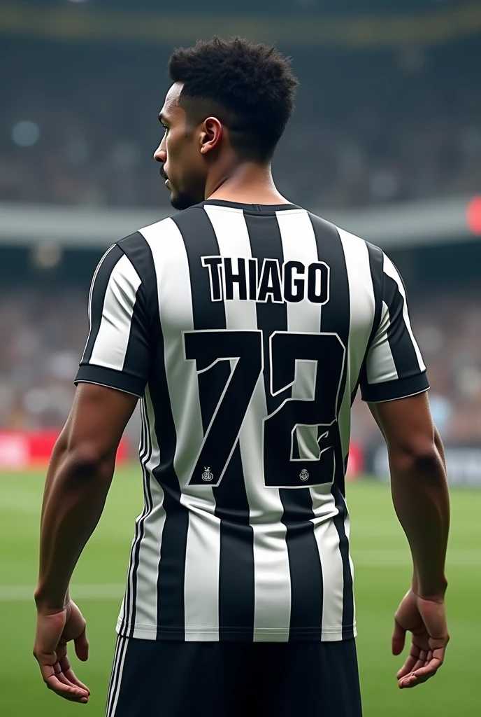 player, showing striped football shirt on the vestical,black and white Number:72 Name: Thiago