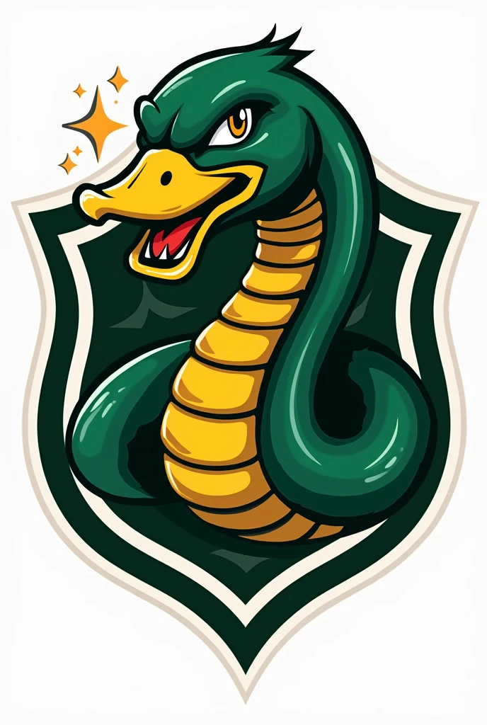 Create a logo for medical athletics, with an angry snake with a duck's head. green and yellow. Military standard.