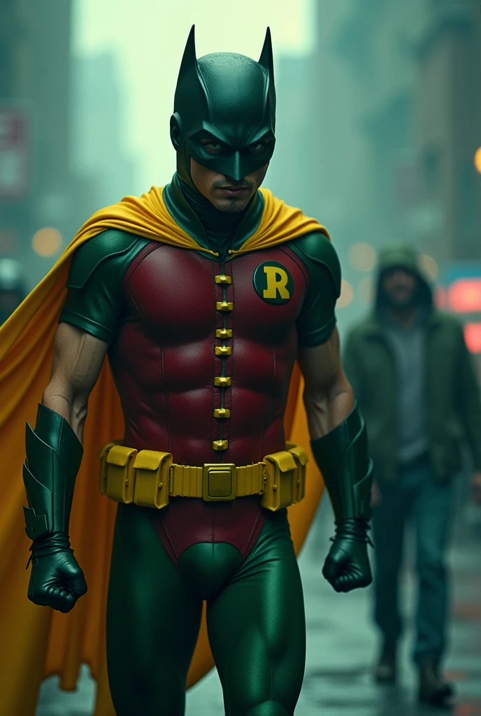Go to Bing Image Creator, enter a prompt similar to:

Actor Joseph Gordon Levitt as Robin from Batman filmed by Zack Snyder, Robin suit, fighting against thugs, cape, mask, variant angles, captured with award-winning photography technique, cinematic, dark environment, bokeh, grainy, urban setting, blurry, IMAx, filmed with Kodak portrait 400, 200mm, f2.8, high resolution, teal filter