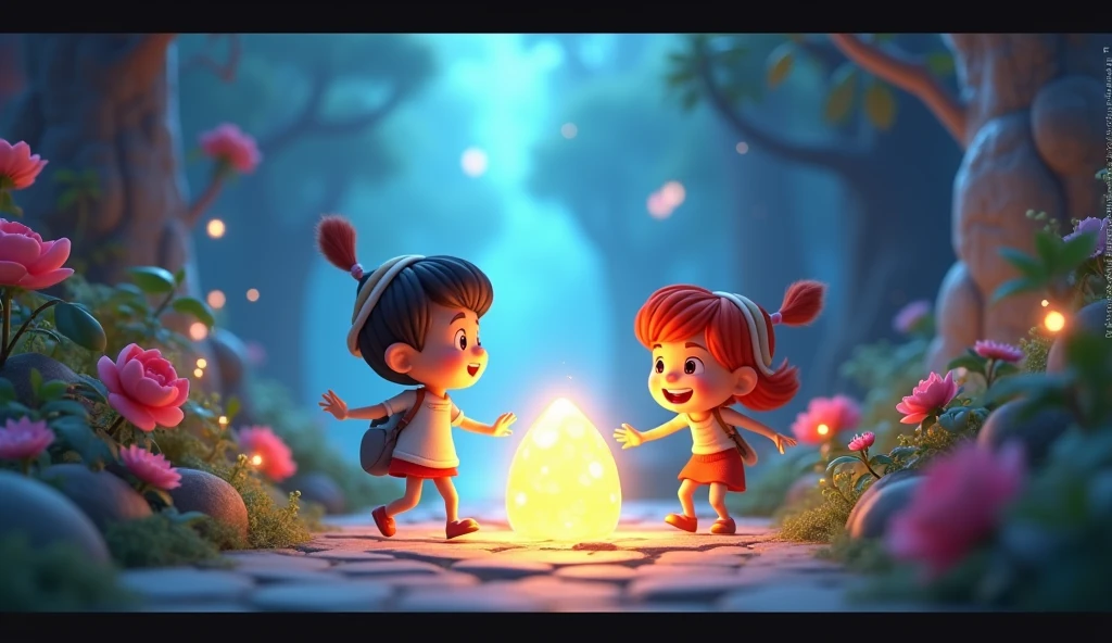 Together, they decided to follow a glowing trail the stone seemed to create.In 3D cartoons 
