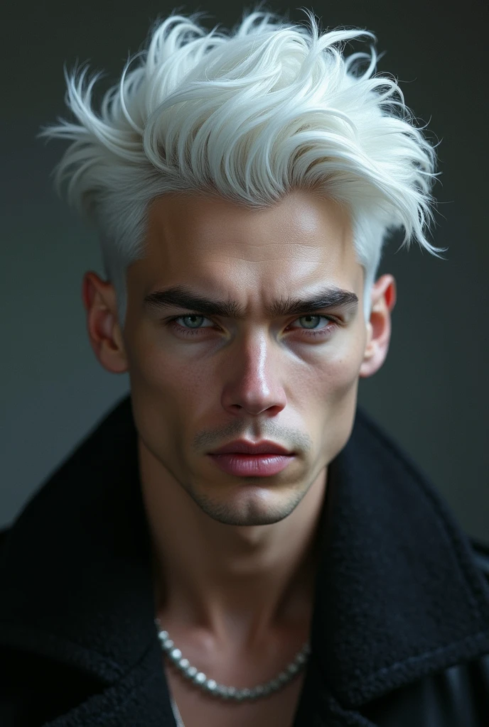 20 year old white-haired handsome man face with sexy body