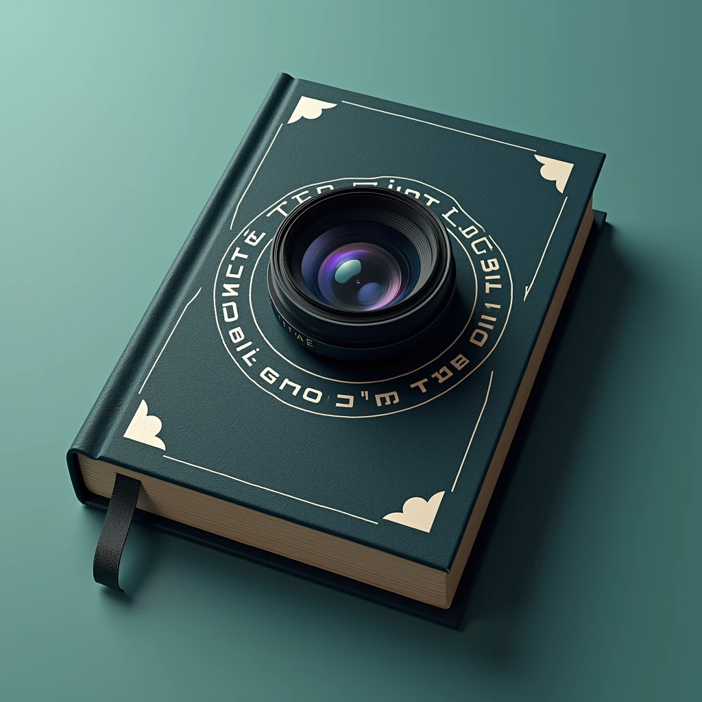 Documentary Focus: "A camera lens integrated into a book for the 'Eduquest Diaries' logo, where the lens represents documenting the quest for knowledge. The colors can include dark charcoal with pops of teal and white for contrast, giving a serious yet creative feel."