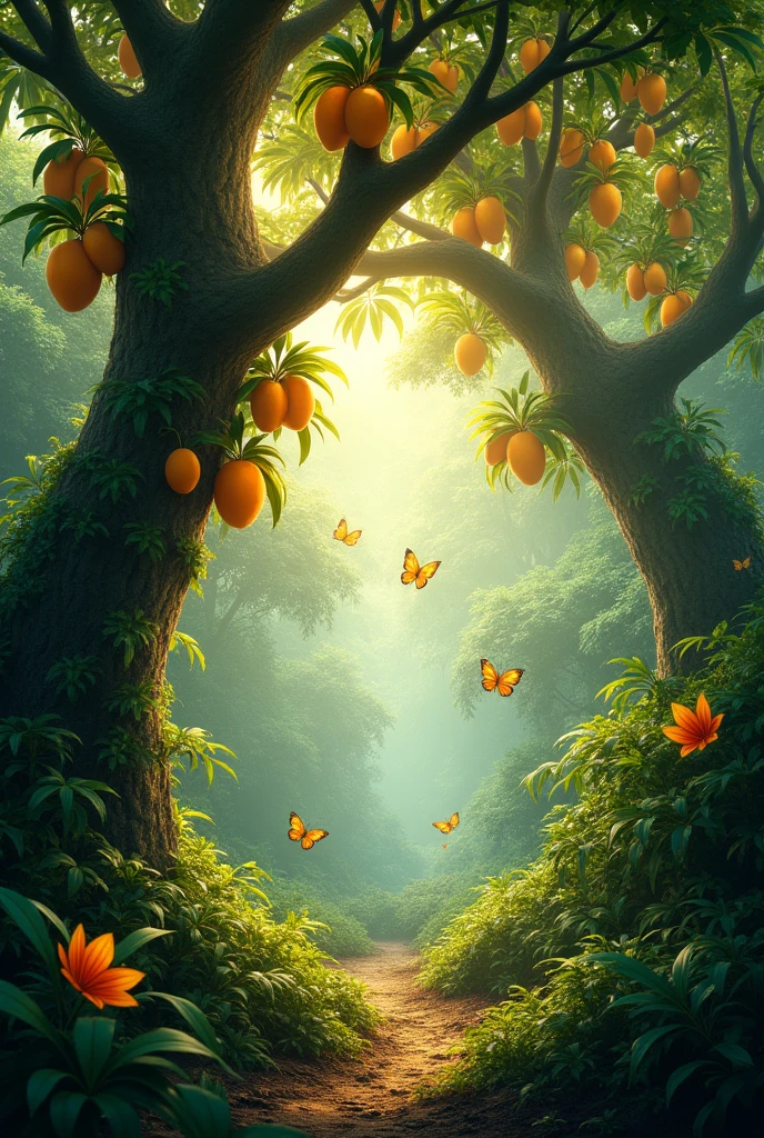 A jungle with mango trees