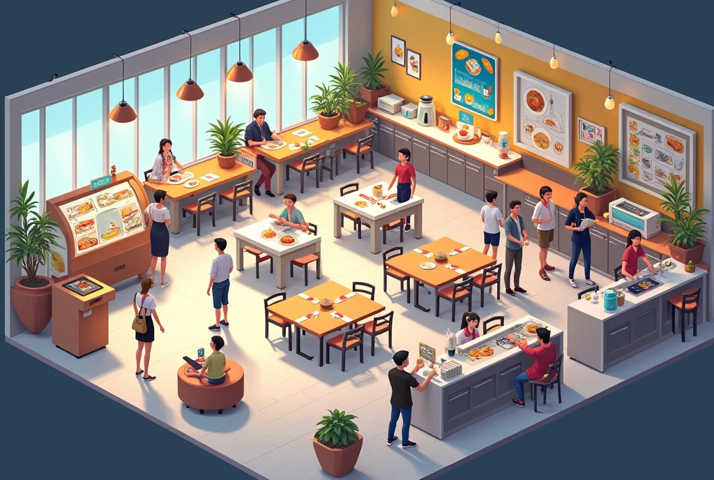 background for 2d game, canteen, modern