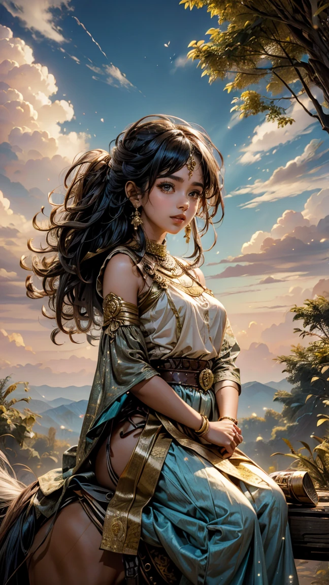 A beautiful cute indian girl with horse