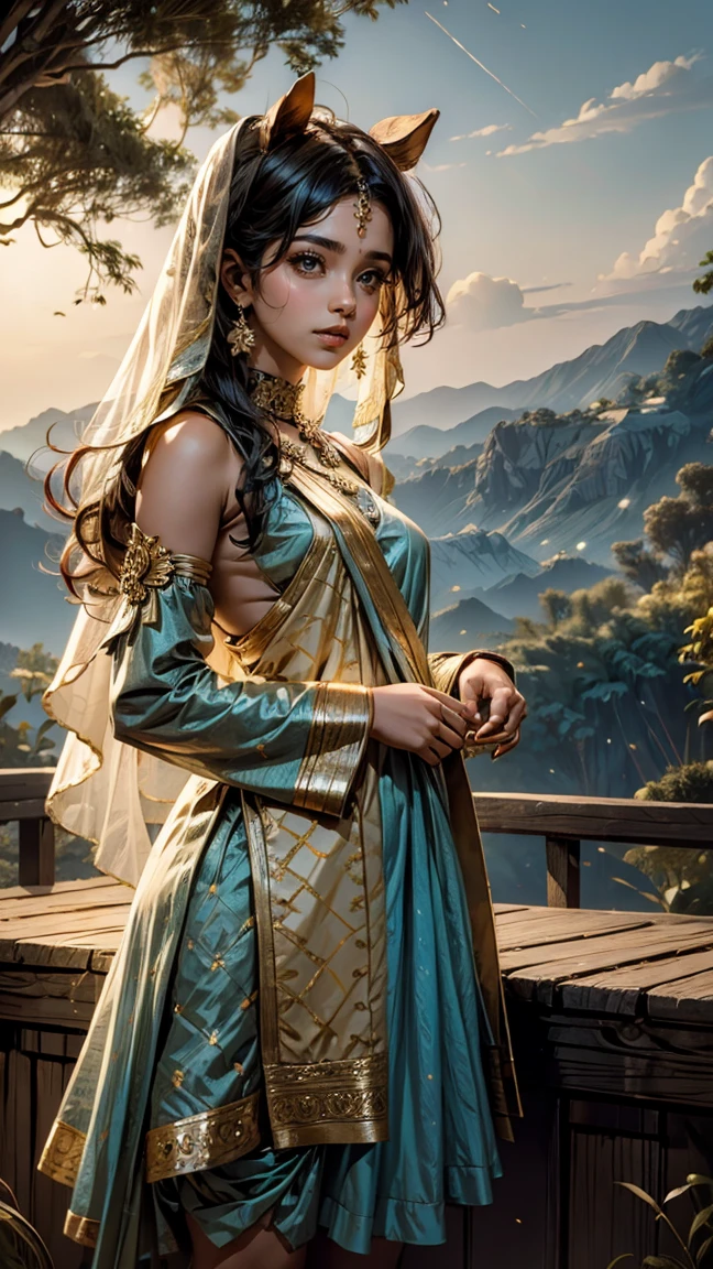 A beautiful cute indian girl with horse