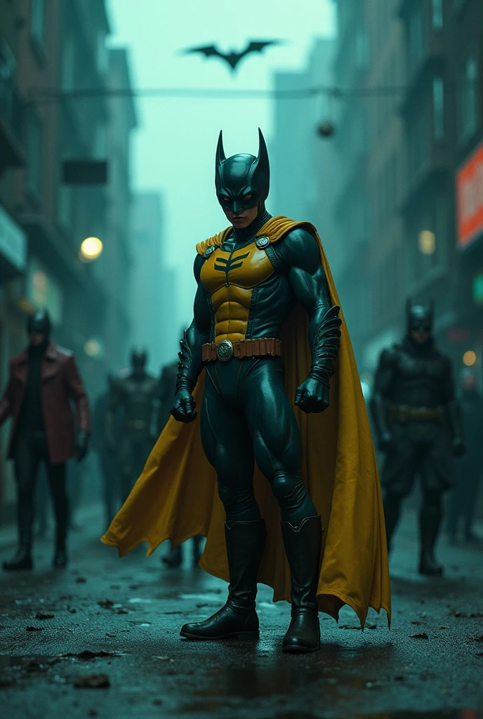 Go to Bing Image Creator, enter a prompt similar to:
Actor vegeta's Saiyan's as Robin from Batman filmed by Zack Snyder, Robin suit, fighting against thugs, cape, mask, variant angles, captured with award-winning photography technique, cinematic, dark environment, bokeh, grainy, urban setting, blurry, IMAx, filmed with Kodak portrait 400, 200mm, f2.8, high resolution, teal filter