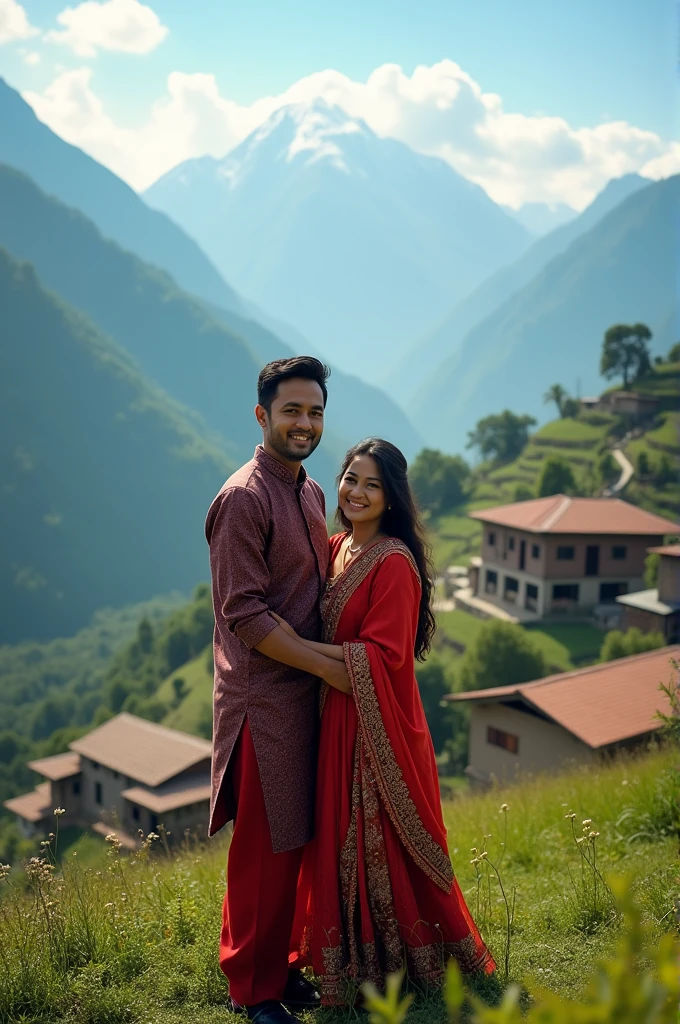 Nepali couple beautiful seen view village high quality 