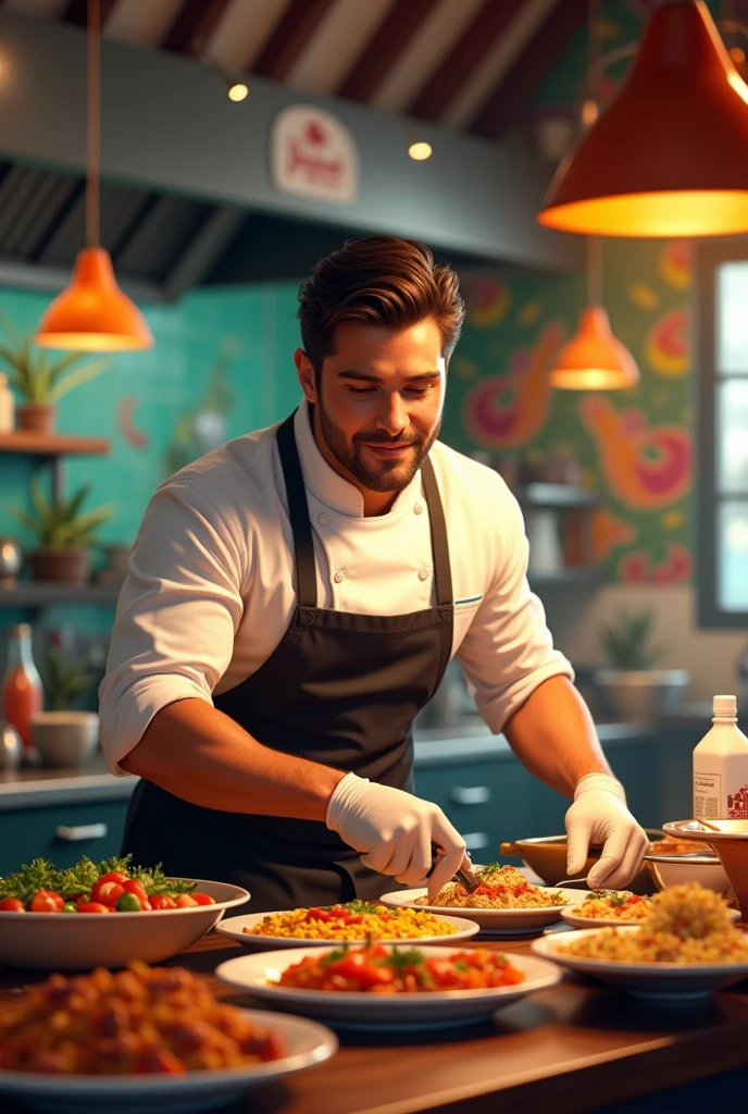 A handsome 2 cook at a Mexican food restaurant
