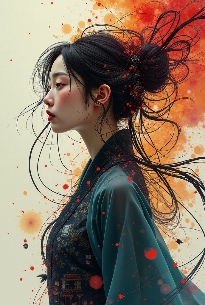 aesthetic,masterpiece,photorealistic,entangle,mandala,tangle,entangle,ecstasy of flower,dynamic angle,the most beautiful form of chaos,elegant,a brutalist designed,vivid colours,romanticism,atmospheric,(fluttered detailed ink splashs), (illustration),1girl,(long hair),electronics, motors, wires, buttons, lcd,lacivious pose,(expressionless ,hair ornament:1.4)chinese clothes,(focus on), color Ink wash painting,(ink splashing),color splashing,((colorful)),[sketch], Masterpiece,best quality, beautifully painted,highly detailed,(denoising:0.7),[splash ink],yin yang,a lot of details,mysterious expression, in a modern and abstract setting, with bold and colorful abstract art, photo shot from front,highly-detailed, (flat color:1.1),(colorful:1.3),(masterpiece:1.2), best quality, masterpiece, original, extremely detailed wallpaper,from everywhere, looking at viewer,upper body, full body,
there is an ancient palace beside the girl,oriental city,eastern architecture,a lot of details,mysterious expression, in a modern and abstract setting, with bold and colorful abstract art,bright lighting,movie studio (analog film:1.3) (vhs movie) (photorealistic) (screencap) (cinematic lighting) (sharp focus) (80sDarkFantasySD15b:1.0),,natural lights, photorealism, cinematic,