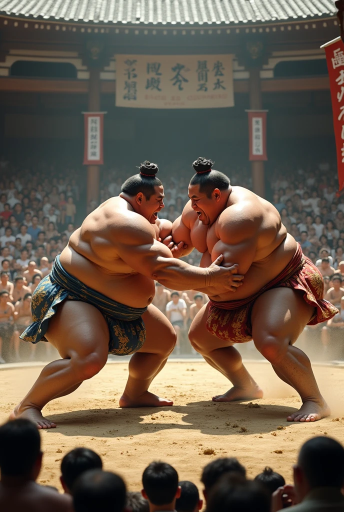 A heated sumo match in Japan、