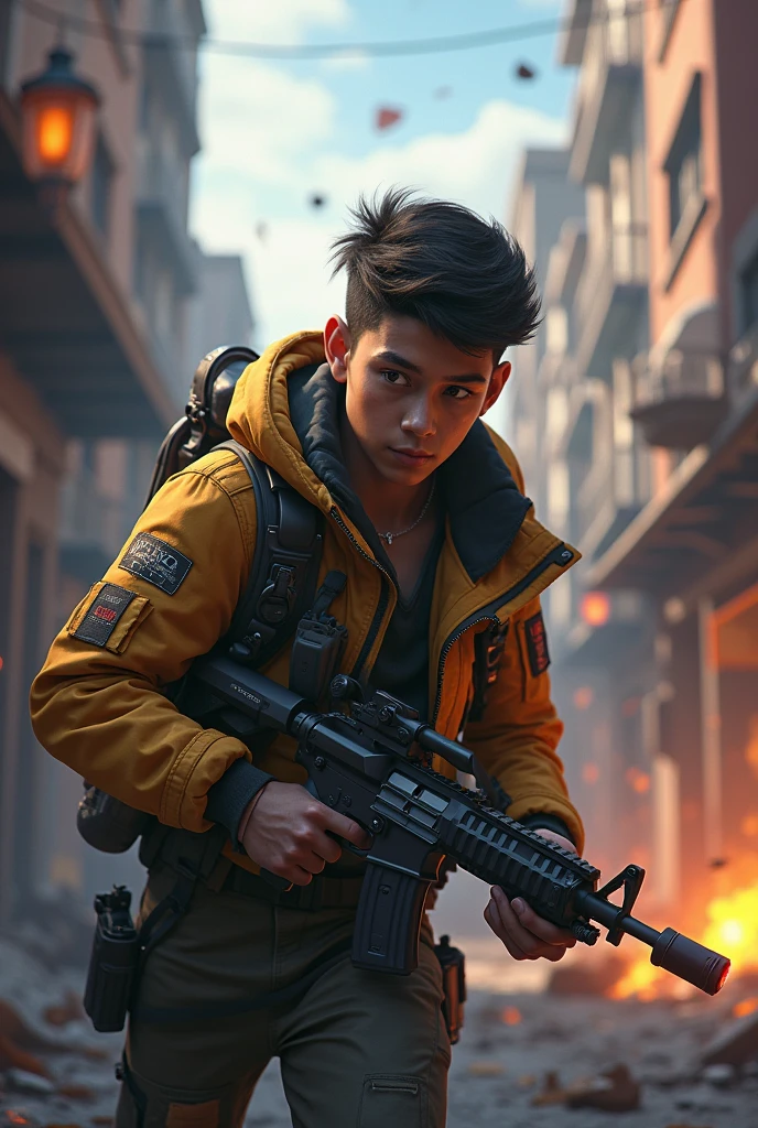 An image of a young man playing free fire