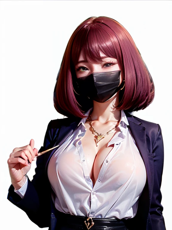 masterpiece, Highest quality, Official Art, Very detailed, Perfect hands, Perfect Eyes, Three Girls, flight attendant, Various uniforms, Tight uniform, High heels, airport、The 高いest quality, masterpiece, formal, Movie atmosphere、、(Key Light:Front 45 degree angle, Subsidy light、Backlight、Shadow、Blue and orange color palette), Accurate human body、Knowledgeable person、Correct five-finger、 (Dripping sweat、Oilskin,Sparkling肌、Realistic skin texture、Fine and beautiful skin、Glowing Skin、Glowing Skin) (Detailed pupil, Perfect Eyes:1.2), (Reflects light、Wrinkled or shiny clothes:1.2), Sparkling, Sparklingした金色, (Hoop Earrings), necklace, Attractive perfect female proportions, Captivating smile, Fine surface texture, 高い school girl、Captivating woman、(Black Hair、Straight Very Short Hair)、((Big Breasts)), Big Breastsの谷間、gallons of 1、high school girl、High school uniform、White shirt and black pleated skirt、((Black Mask)), Late Night、Hotel at night、