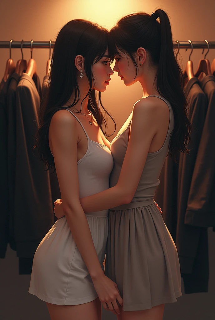 nsfw, Inside a clothing store、(((Japanese female clerk:1.6)))、(((Japanese gal in her 20s))), Changing clothes in the store
