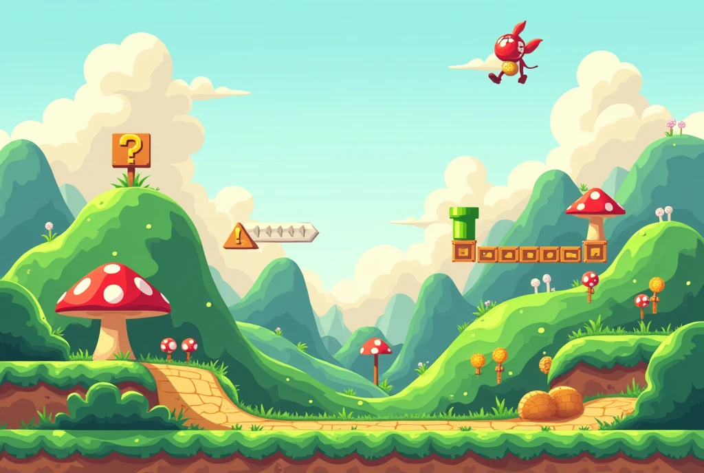 background game, mario 2d style refrences, no characters, 2d