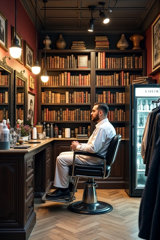 Barbershop business, one position, the furniture has books, There is a small refrigerator and clothes and shoes for sale.