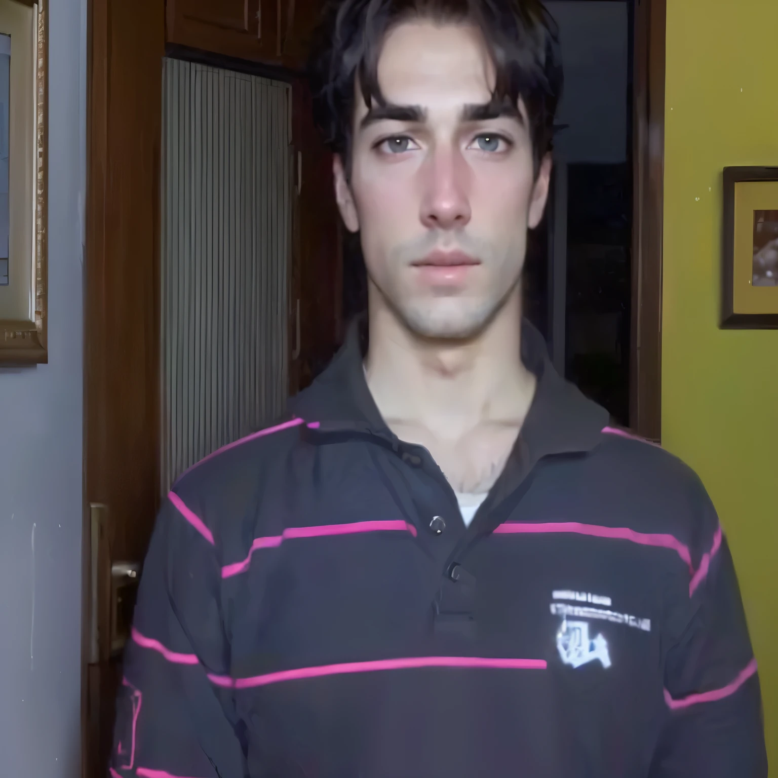 arafed man in a striped shirt holding a wii controller, around 1 , cristi balanescu, daniel dociu, piotr jablonski, federico pelat, bogdan rezunenko, taken in the mid 2000s, michal, taken in the late 2000s, vitaly bulgarov