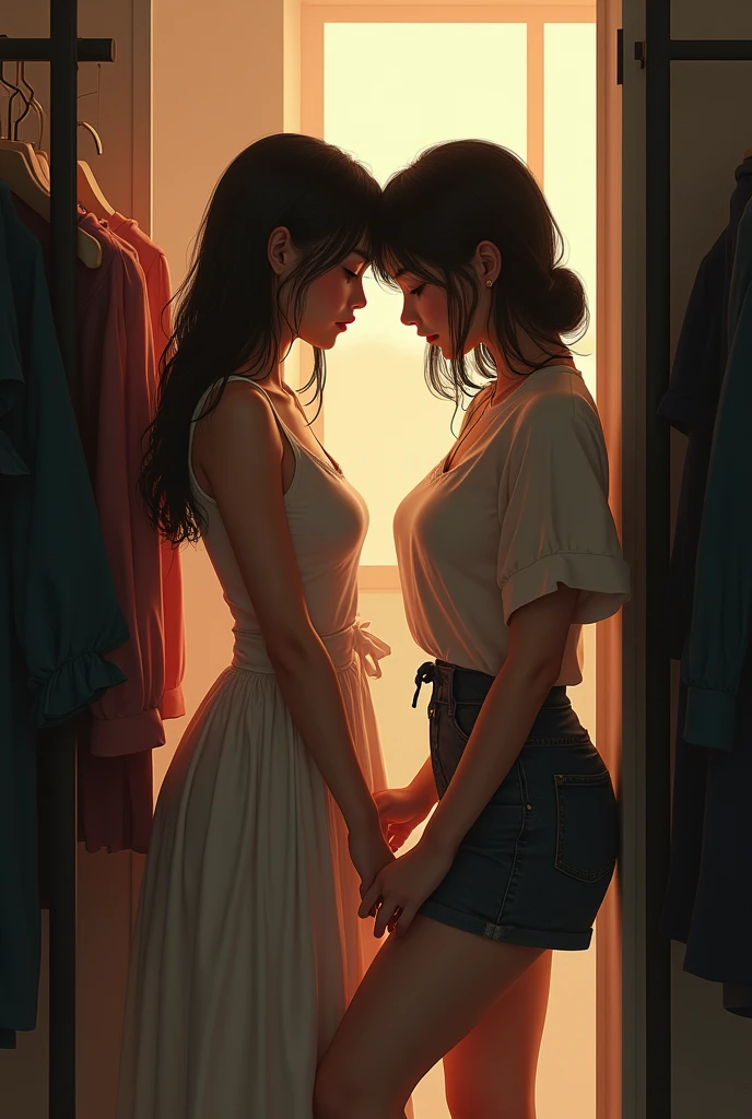nsfw, Inside a clothing store、(((Japanese female clerk:1.6)))、(((Japanese gal in her 20s))), Changing clothes in the store