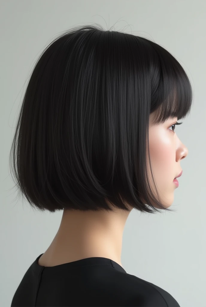 Korean two block short haircut back view of the same photo with a fringe and with no fade: realistic
