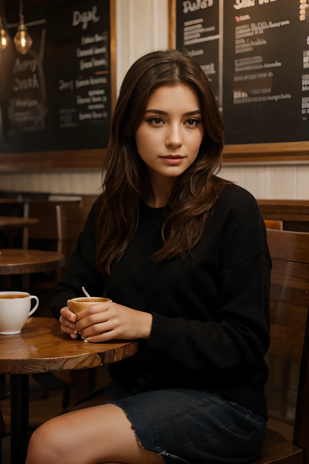 portrait of a beautiful woman in a cafe, digital painting