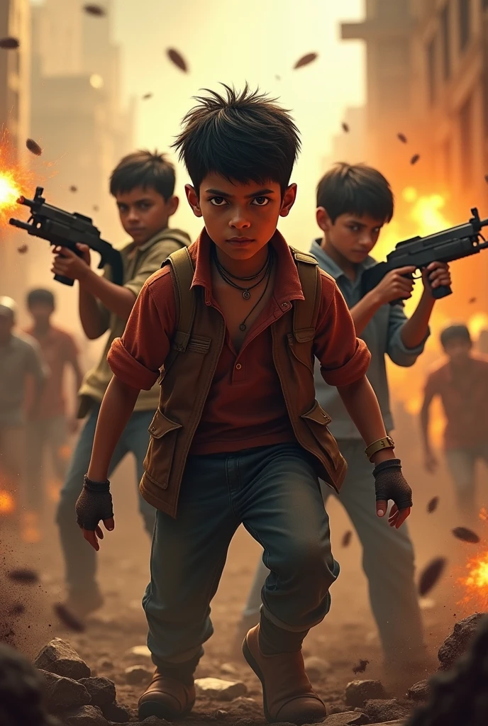 1 boy fire on the Zombie with our two drother on use machine gun the boy name is pankaj