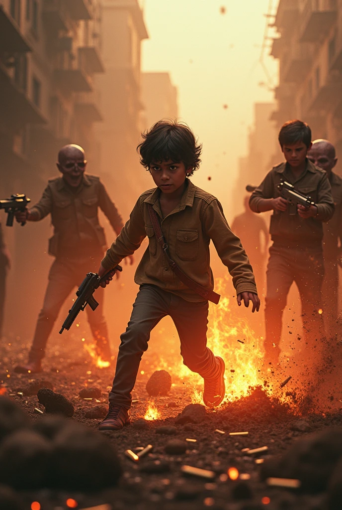 1 boy fire on the Zombie with our two drother on use machine gun This boy name is pankaj