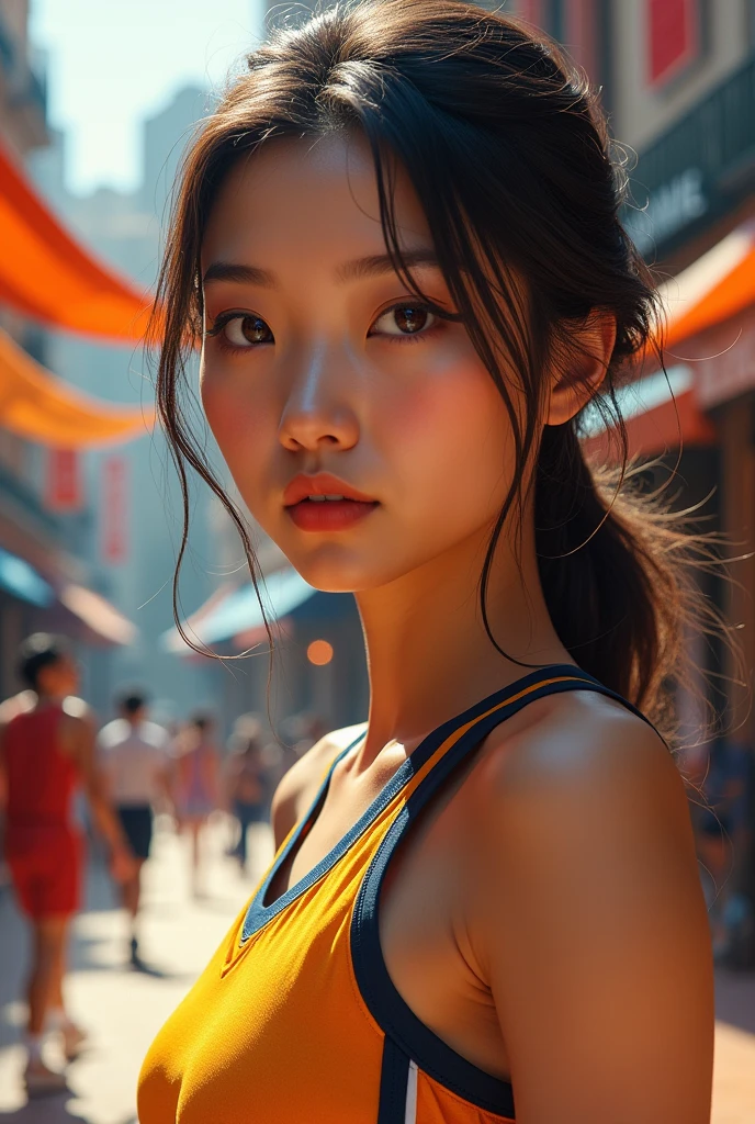 (masterpiece,Highest quality:1.4),(8k,RAW Photos,Photorealistic:1.4),Ultra-high resolution, ,(Glowing Skin:1.4),Detailed肌,Detailed顔,Detailed目,(Beautiful and shining eyes:1.2),Symmetrical eyes,Detailed耳,One person,Natural Makeup,(((Idol))),,Detailed背景,Vivid background,Beautiful and shiny hair,,((Average teenage breasts)),,(Detailed Sexy basketball uniform,student,gym,full body),Beautiful Asian face,((Sharp Face)),Natural light,,(Very detailed ,,online shopping,LUMINE® Market,),smile,,Professional,Angle during the match(Detailed,Location was great.),