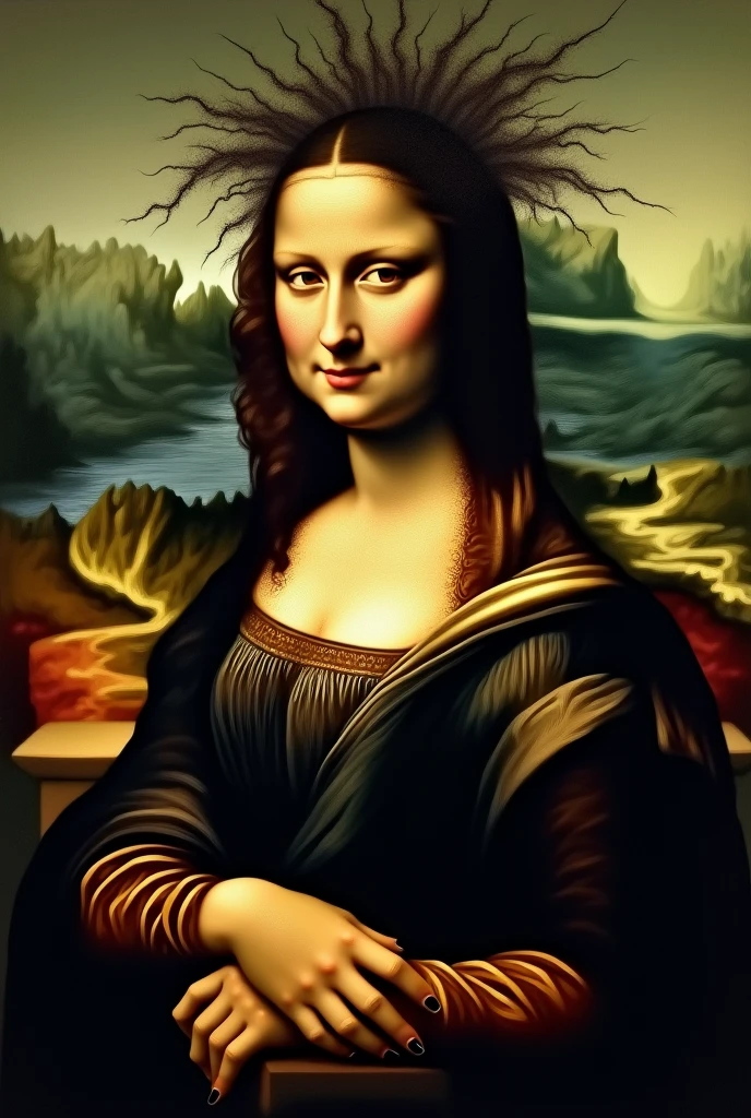 Mona Lisa with her hair standing on end