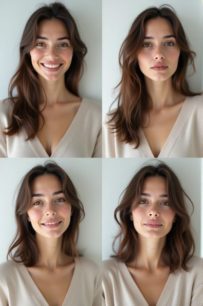 5 photos of the same normal brunette woman