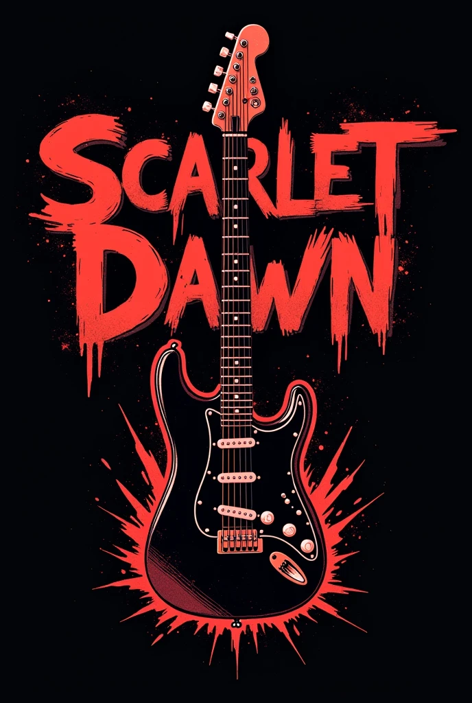 make me a band logo named scarlet dawn. add a electric guitar and make the text scarlet dawn with it. also make the font punk like make it a bit simpler. perfect square ratio. change the color into not bright red. add gradient with black and red