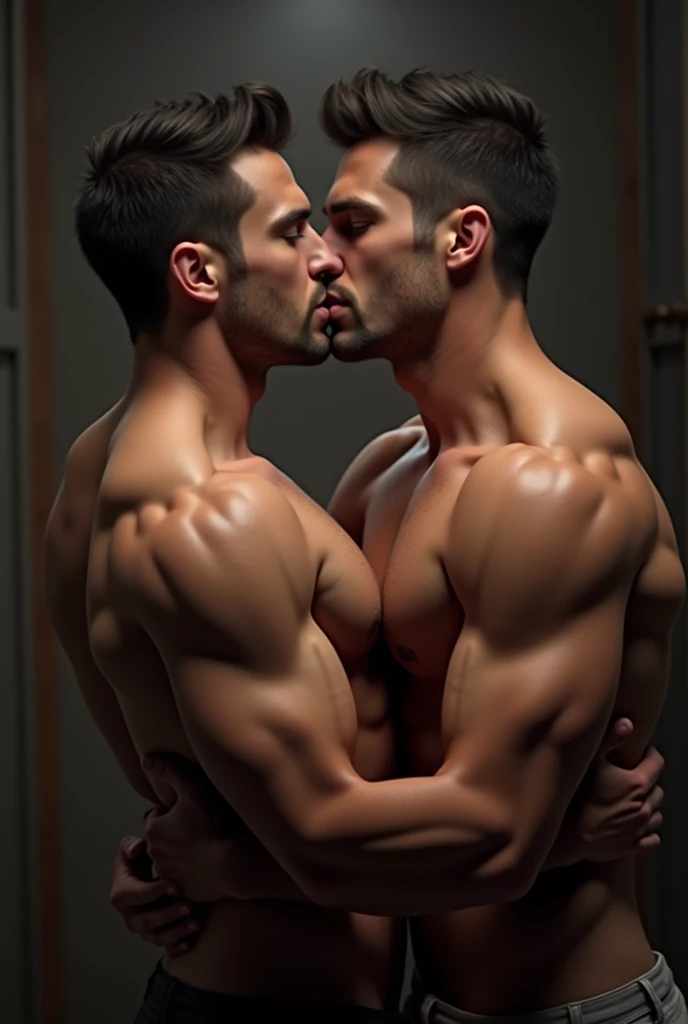 A man with no shirt no pants kissinga man has a lot of muscles holding each