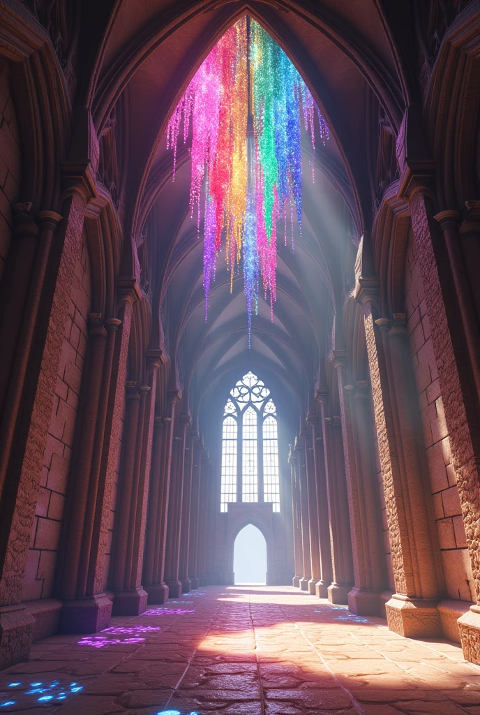 A medieval roof inside with colored crystals for Minecraft