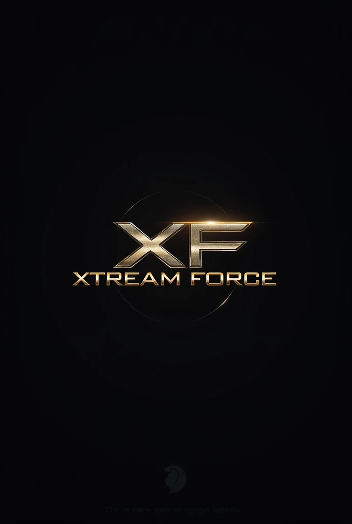 A professional logo design with a modern, geometric style. The logo features the large letters 'XF' in a stylized, abstract form with clean lines and sharp edges. The design should have a metallic texture, such as gold or silver, on a dark background. Below the 'XF' symbol, include the text 'Xtream Force' in a sleek, modern font. The overall design should convey a sense of strength, innovation, and sophistication."