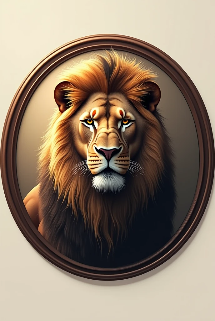 Realistic lion logo inside a circle