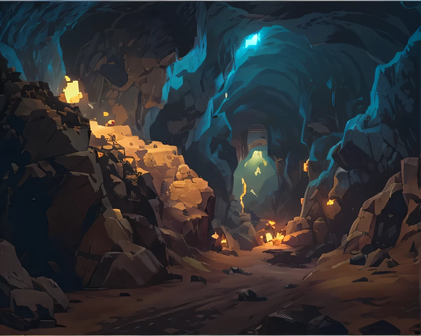 Inside the cave,Mysterious, ,Lots of rocks,pixelart style