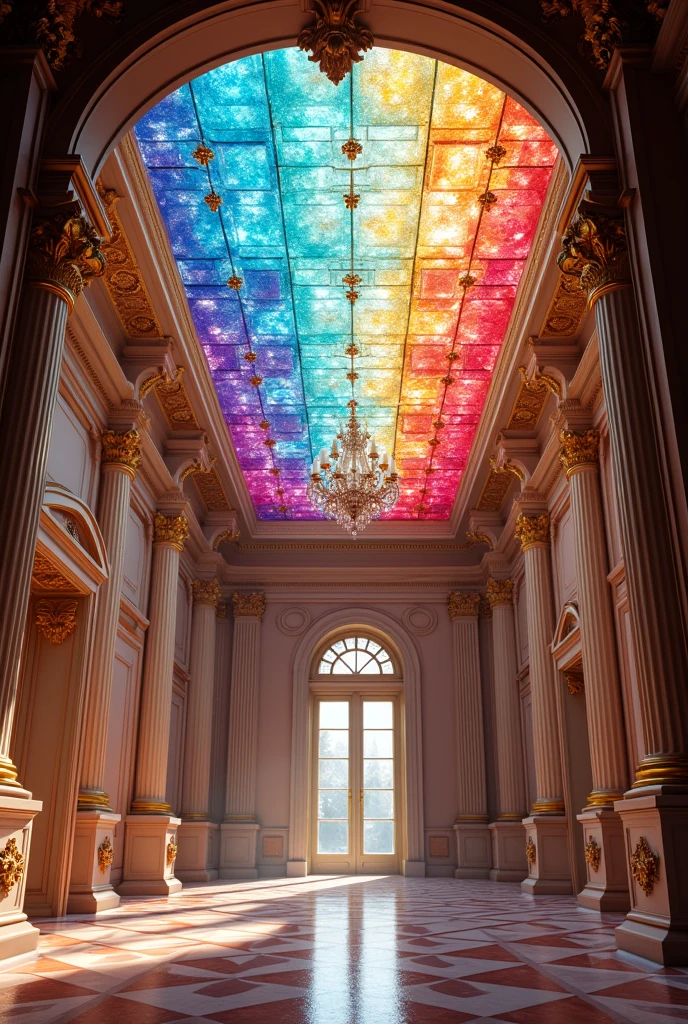 A roof inside a mansion with colored crystal blocks for minecraft