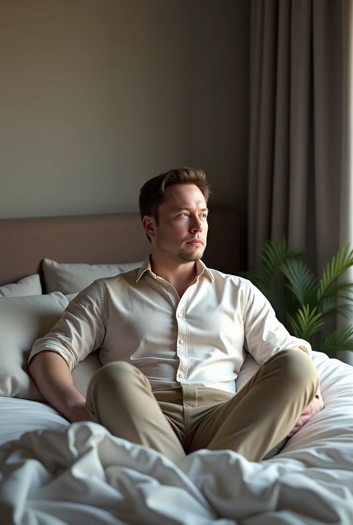 Elon musk sitting on bed