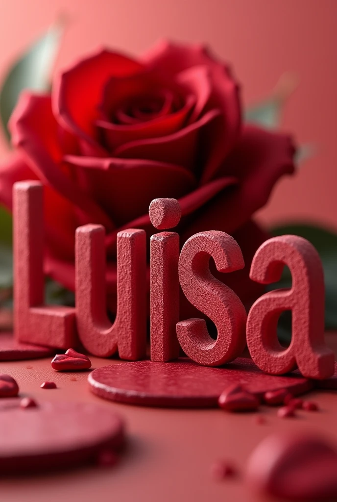 Name Luisa I love you in third dimension with a red rose in the background 