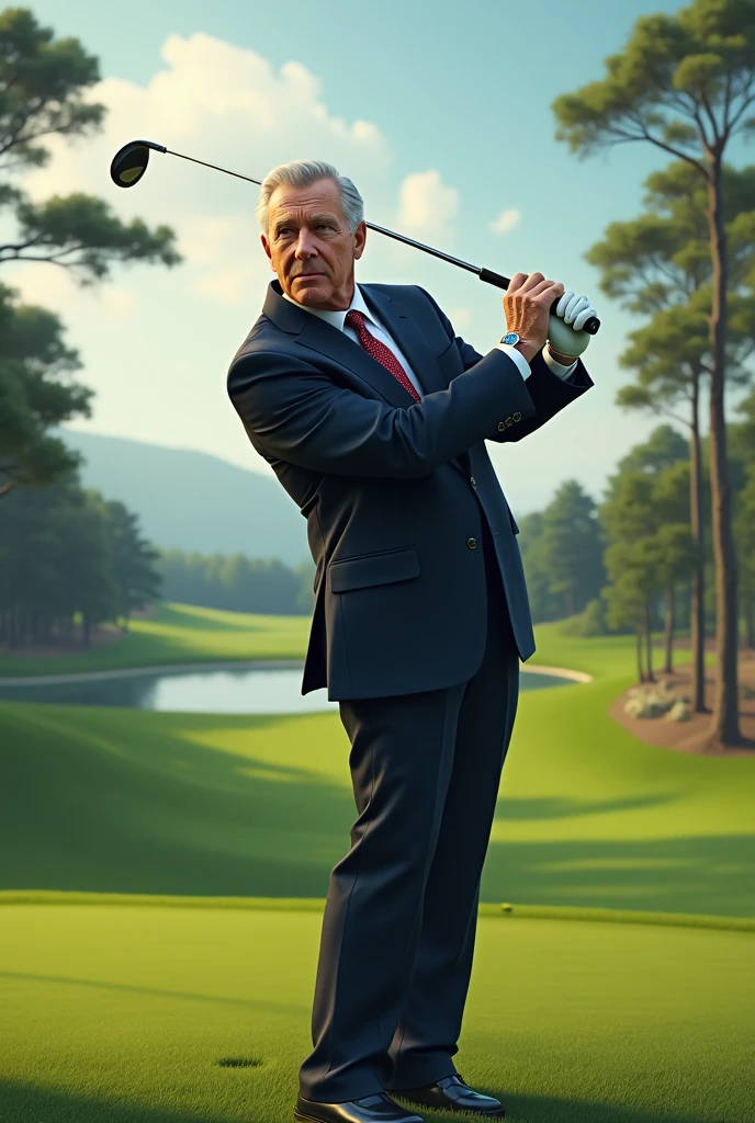 Rich man playing golf
