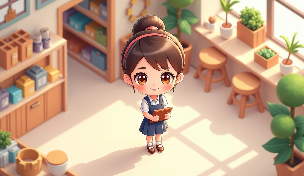 (masterpiece:1.2, Highest quality,Ultra-high resolution,Super detailed),8k,(wallpaper),(Best illustrations:2.0),(Cute chibi woman working in a store : 2.0),(store,Very simple design),(isometric illustration)