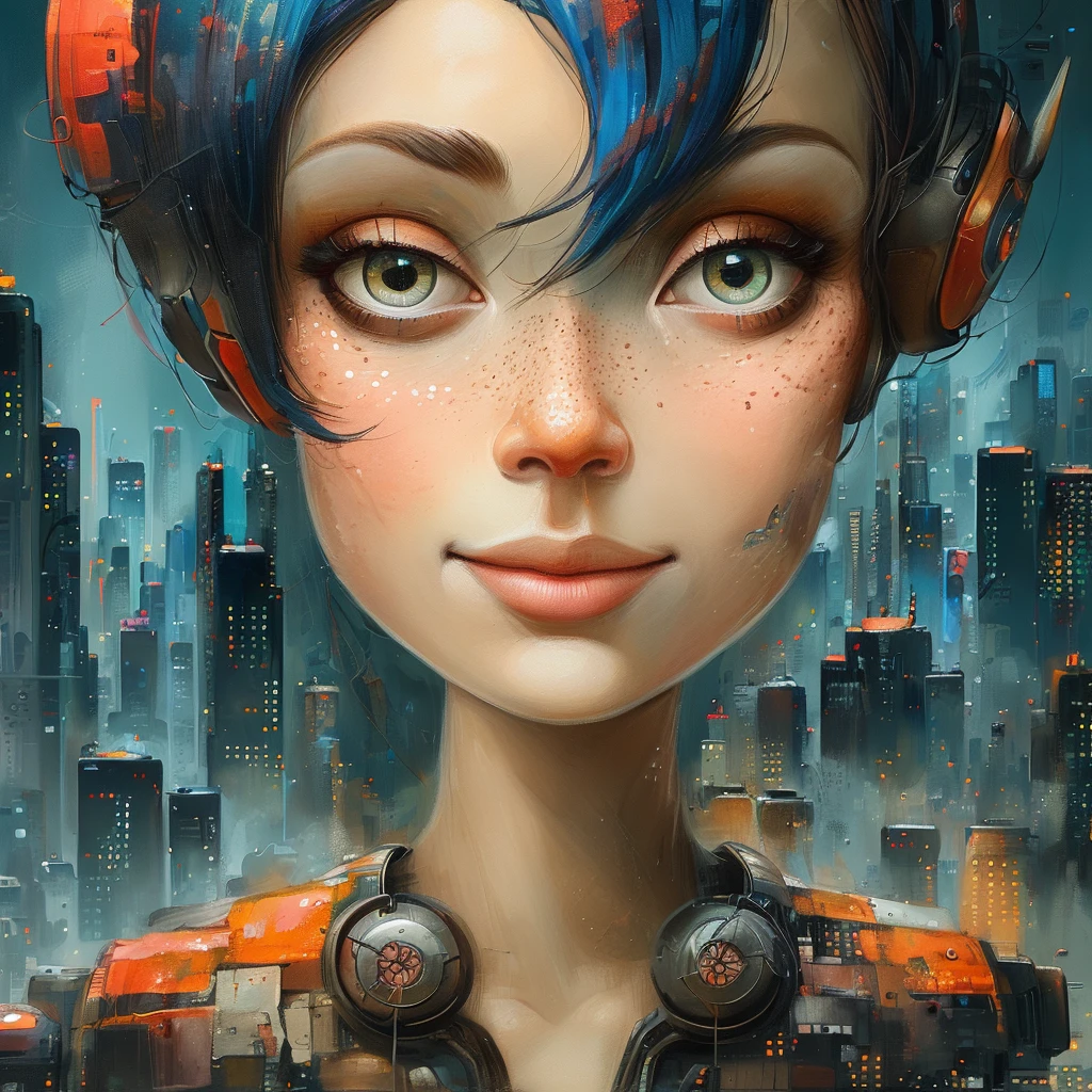 masterpiece,best quality,illustration,Ivona Lifshes style, Cyberpunk City