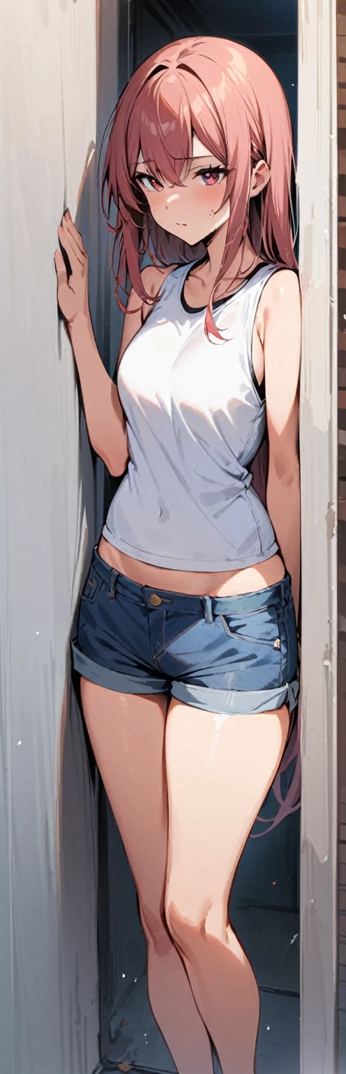 (masterpiece, best quality:1.2), 1girl, solo,standing_split,( from behind,back,bottom:1.5),
balck short hair, white Sleeveless Short Plunge, denim shorts,standing split,stand on one leg