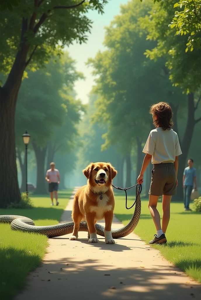 Park on dog and dog has Python and me