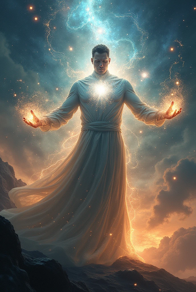 man operates with inexhaustible cosmic energy